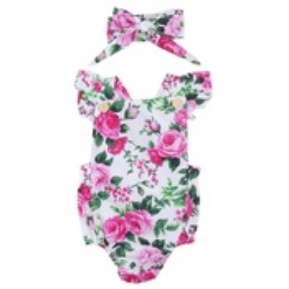 Spring Floral Romper with Matching Headband